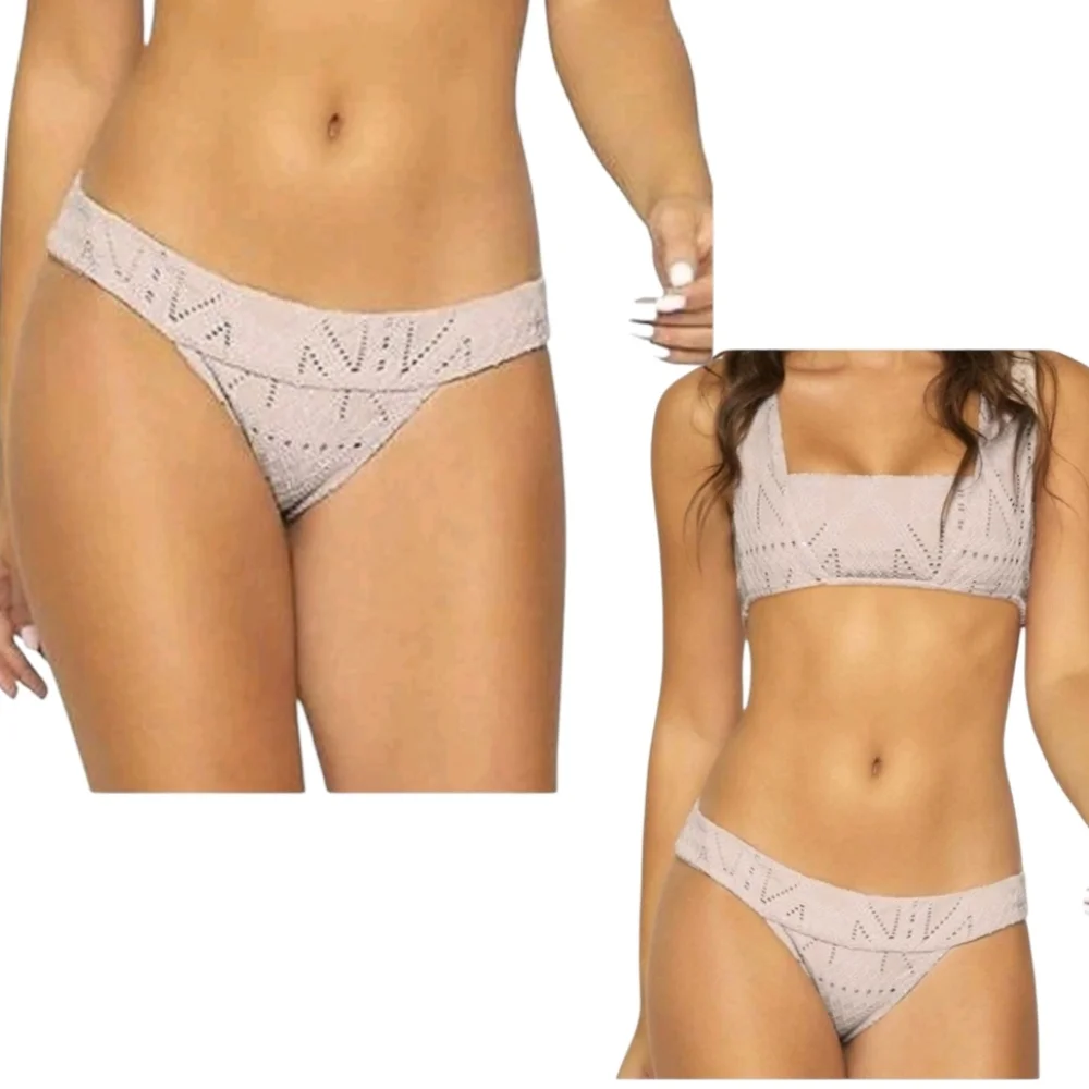 PilyQ Blush Crochet Thick Banded Brazilian Bikini sz L